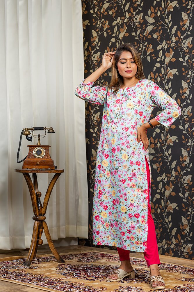 Pink Floral Printed Button Down Kurti with Sequin Work-23SLK04123-18 –  Lakshita