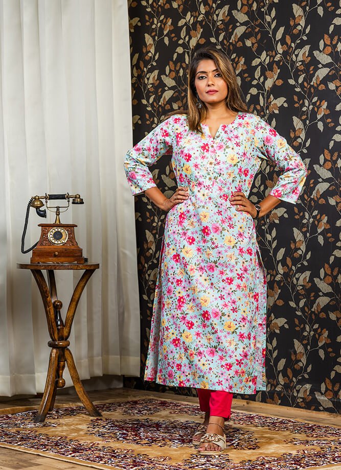 Blue Flower Print Kurti