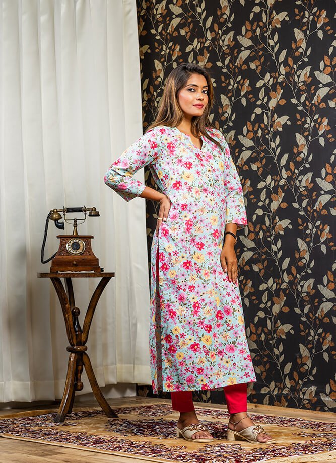 Blue Flower Print Kurti