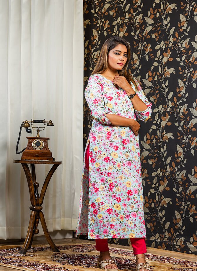 Blue Flower Print Kurti