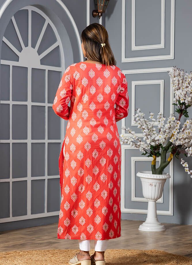 Peach Ethnic Motif Print Kurti