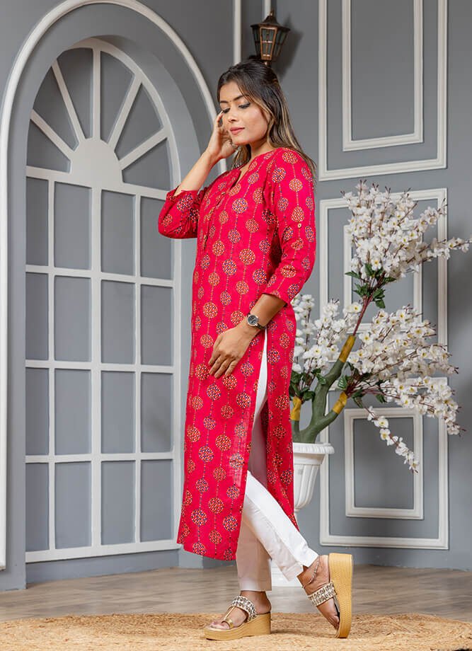 Pink Polka Dot Print Kurti