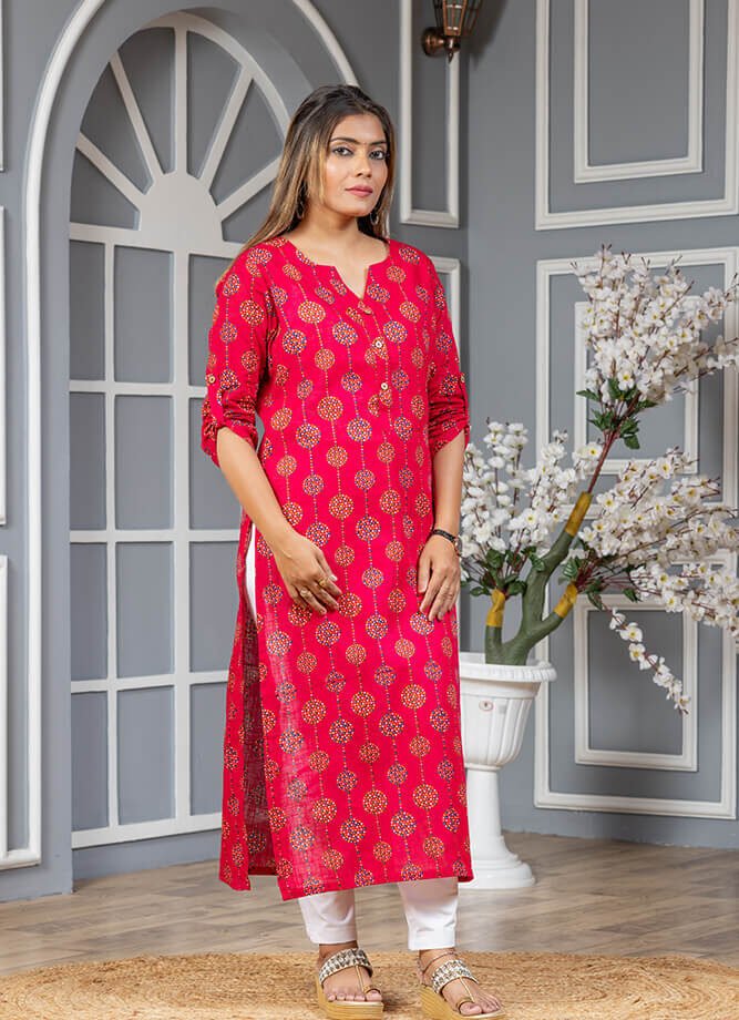 Pink Polka Dot Print Kurti