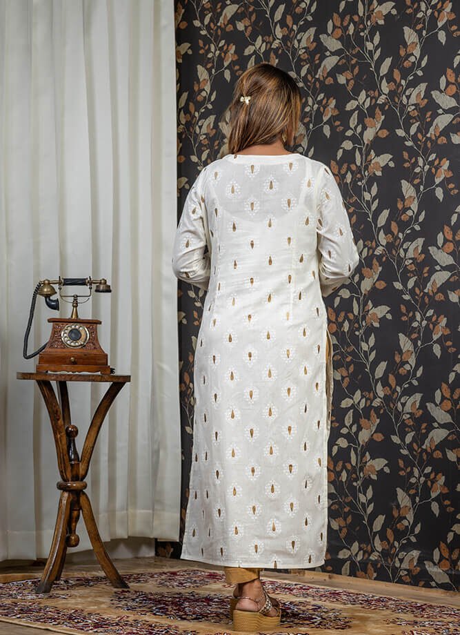 Off White Ethnic Motif Print Kurti