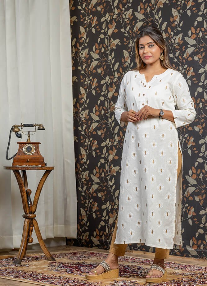 Off White Ethnic Motif Print Kurti