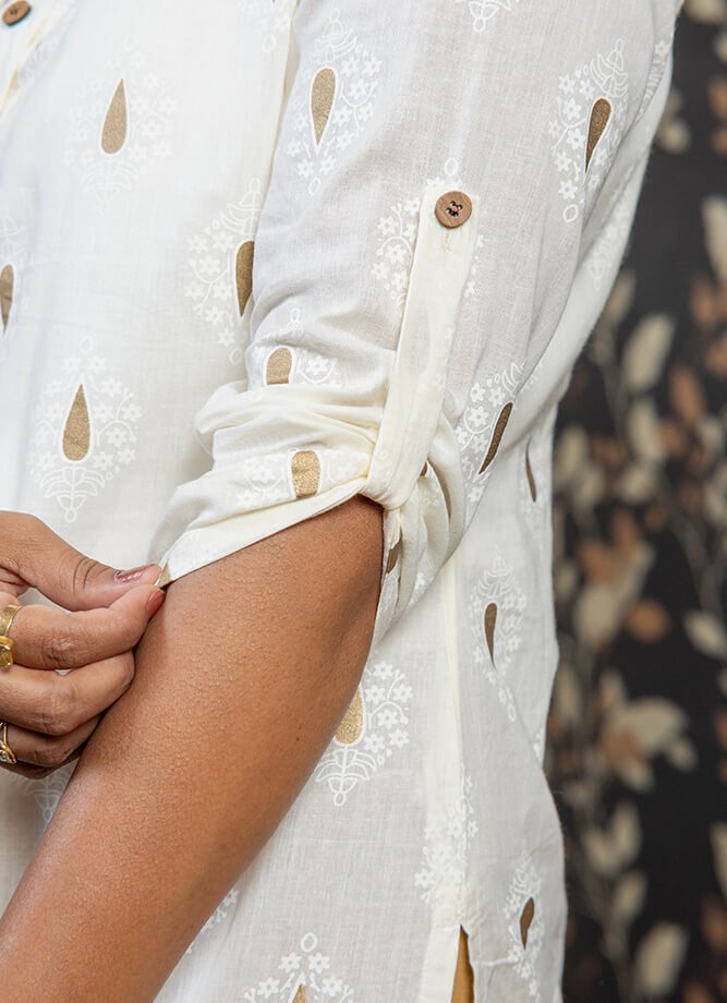 Off White Ethnic Motif Print Kurti