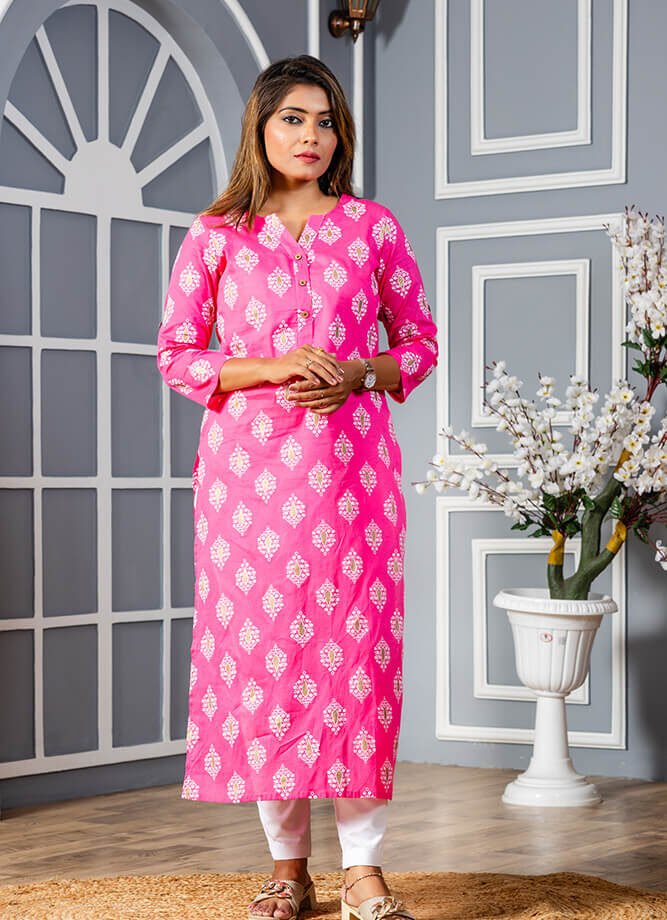 Pink Ethnic Motif Print Kurti