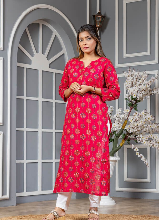 Pink Polka Dot Print Kurti
