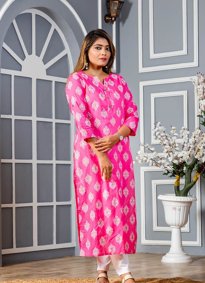 Pink Ethnic Motif Print Kurti