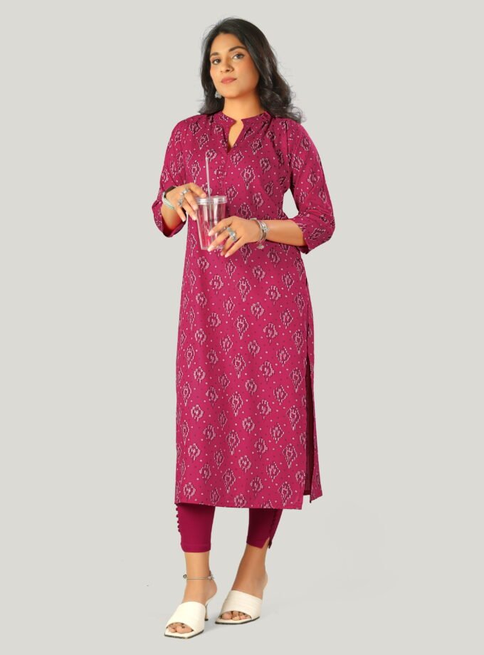 Pink Printed Straight-Cut Kurti