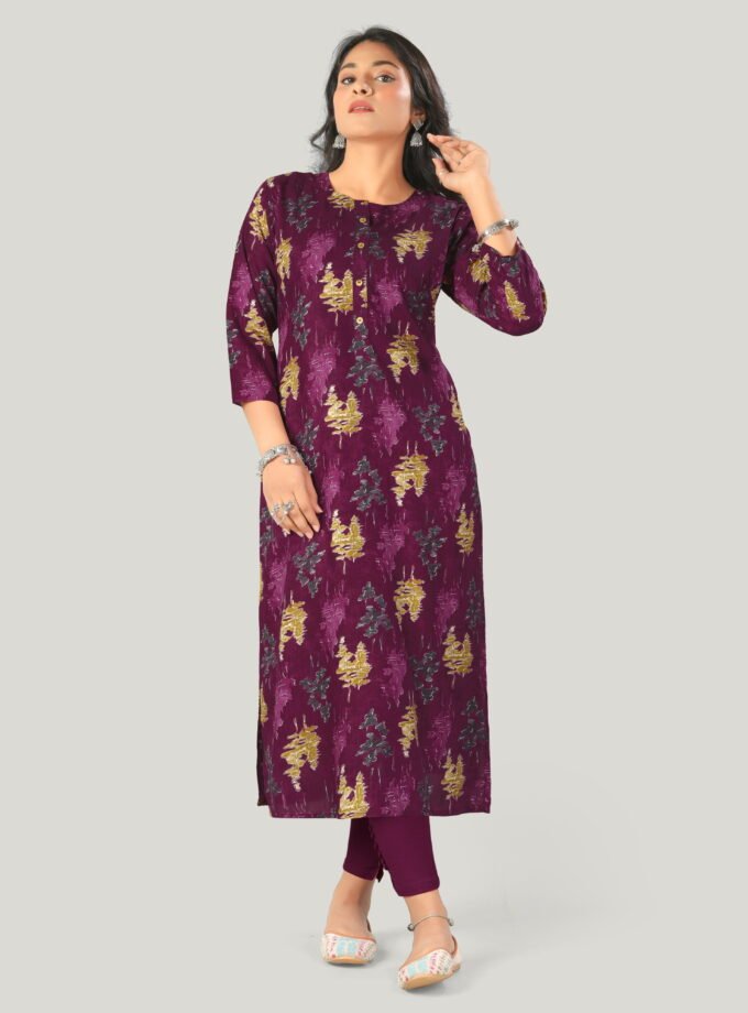 Maroon & Mustard Ethnic Print Cotton Kurti
