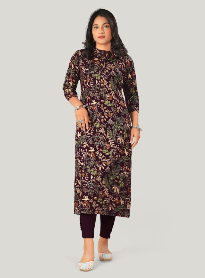 Maroon Blossom Cotton Floral Kurti