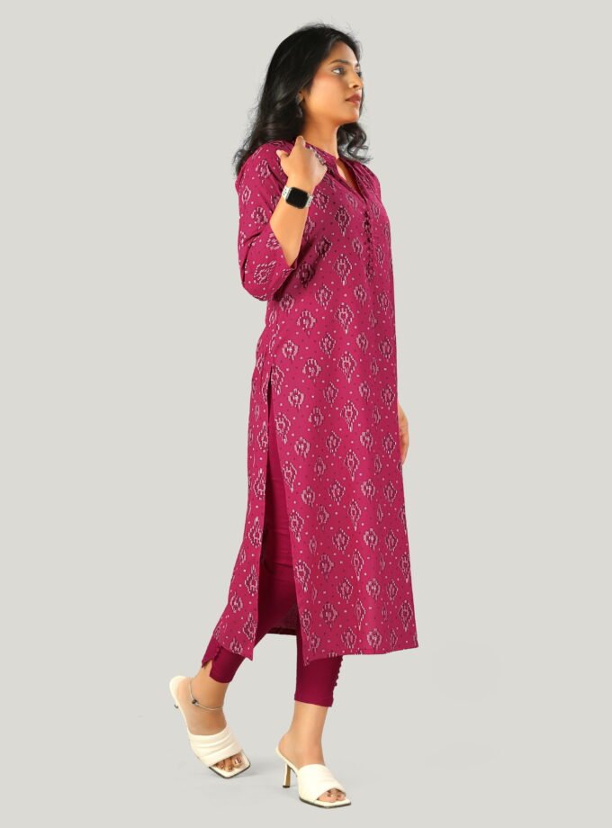 Pink Printed Straight-Cut Kurti