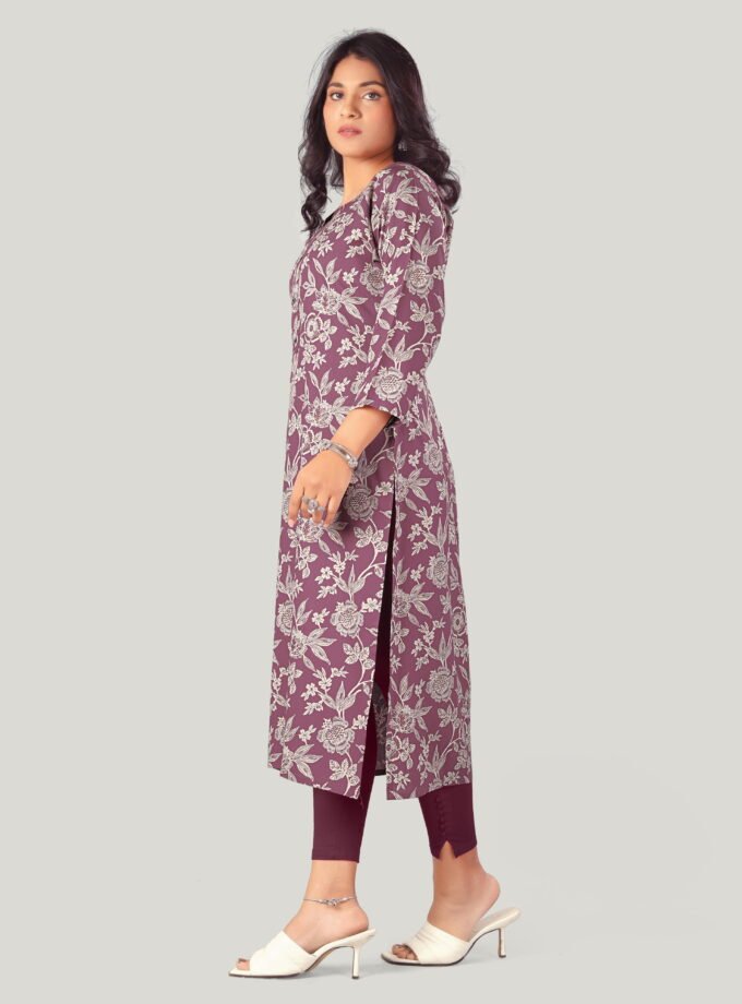 Wine Cotton Floral Print Kurti