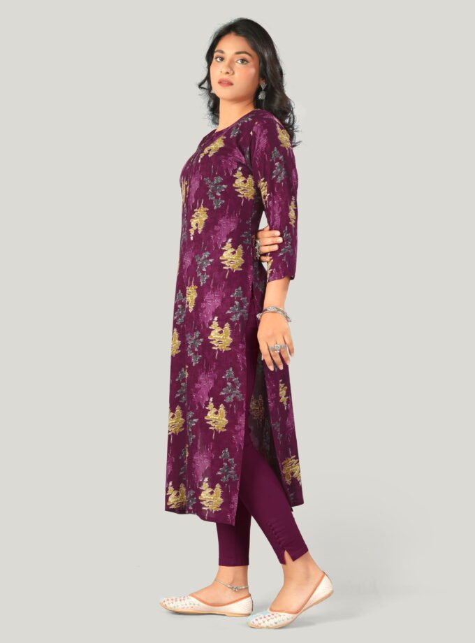 Maroon & Mustard Ethnic Print Cotton Kurti
