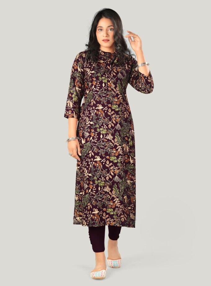 Maroon Blossom Cotton Floral Kurti