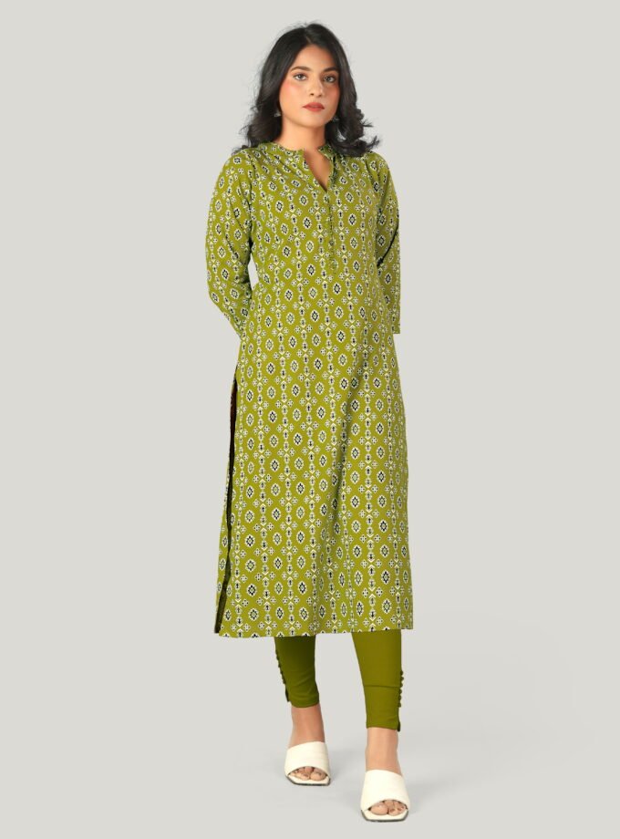 Olive Green Printed Straight-Cut Kurti