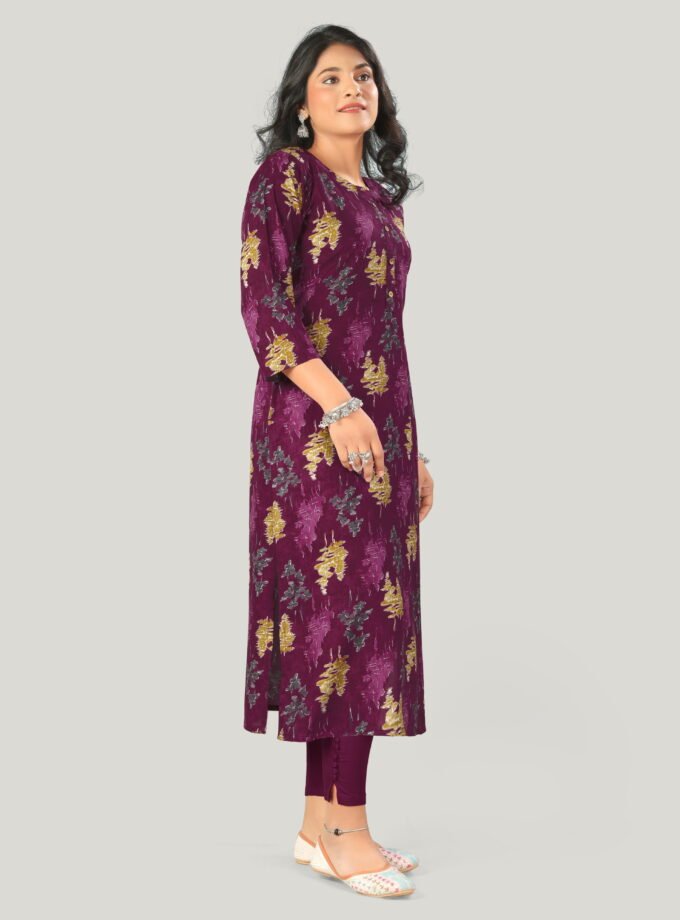 Maroon & Mustard Ethnic Print Cotton Kurti