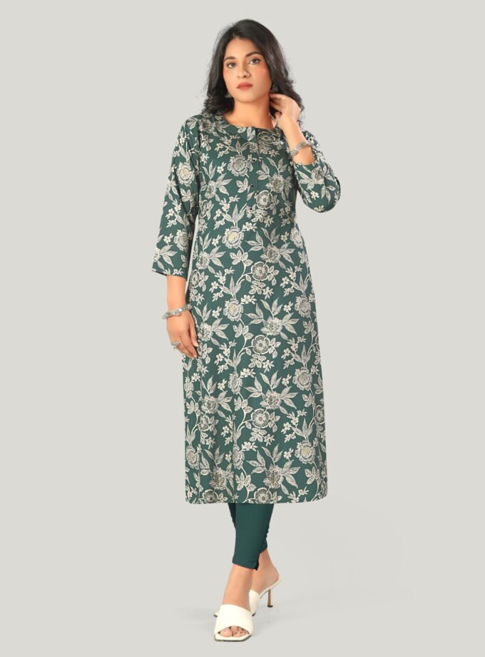 Green Cotton Floral Print Kurti