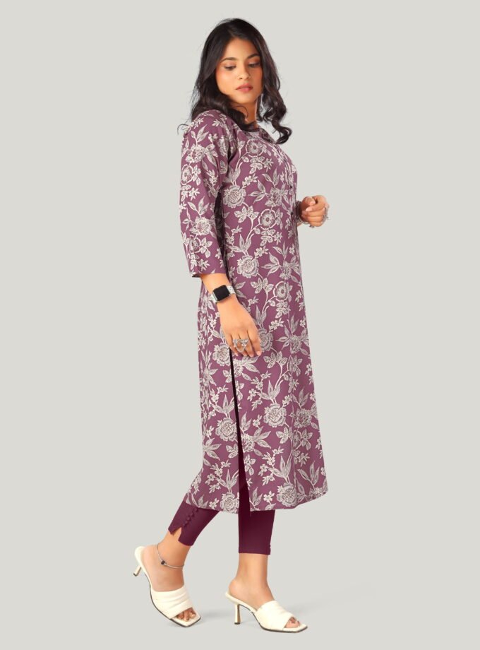 Wine Cotton Floral Print Kurti