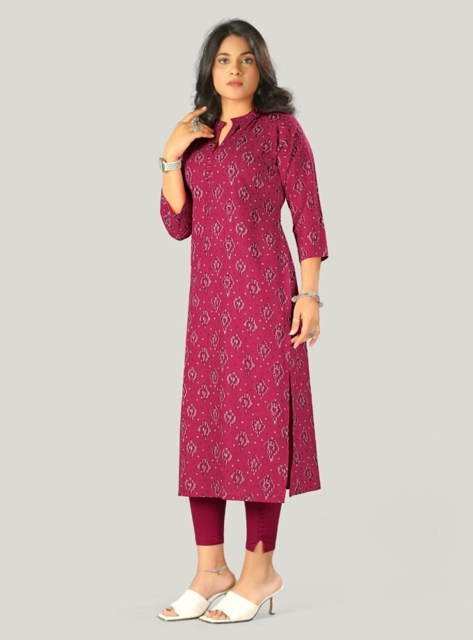 Pink Printed Straight-Cut Kurti
