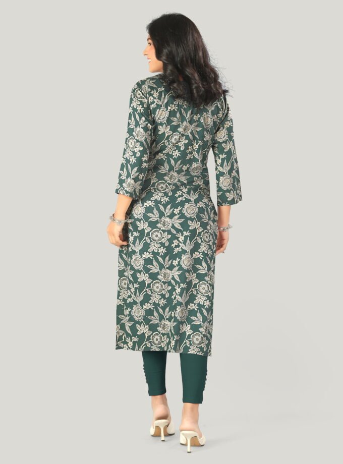 Green Cotton Floral Print Kurti