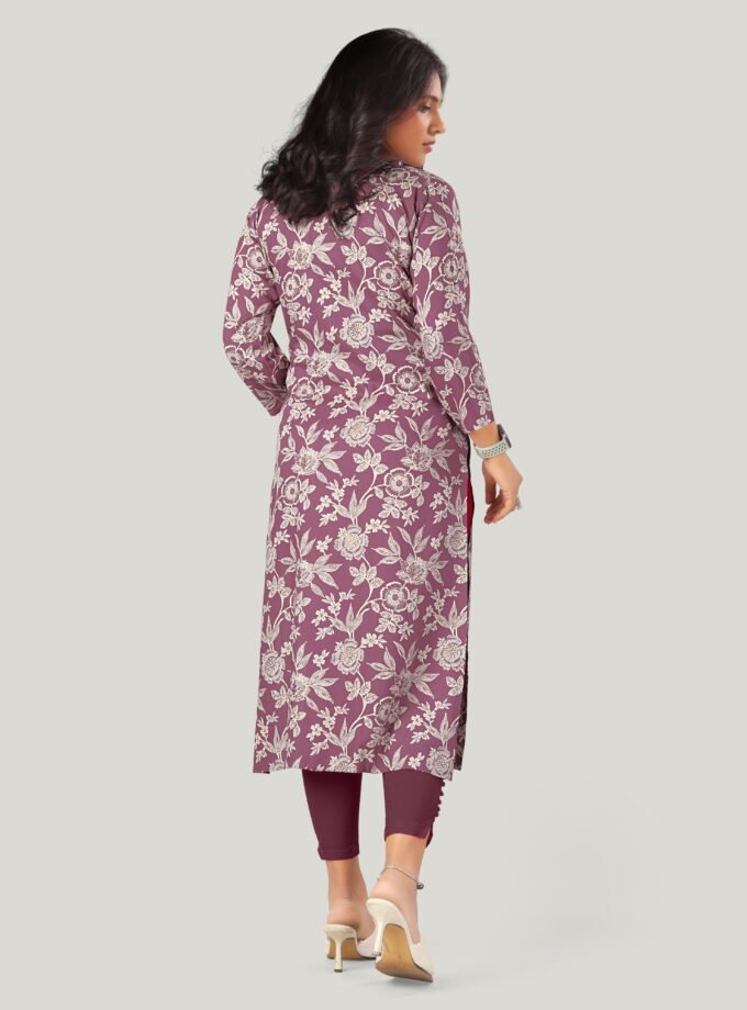 Wine Cotton Floral Print Kurti