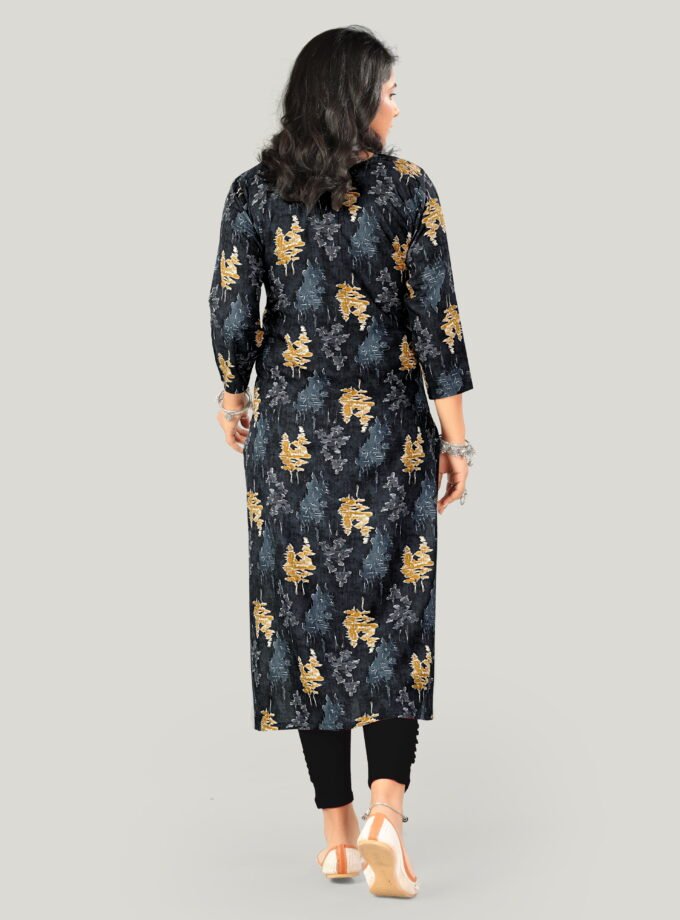 Black & Mustard Ethnic Print Cotton Kurti