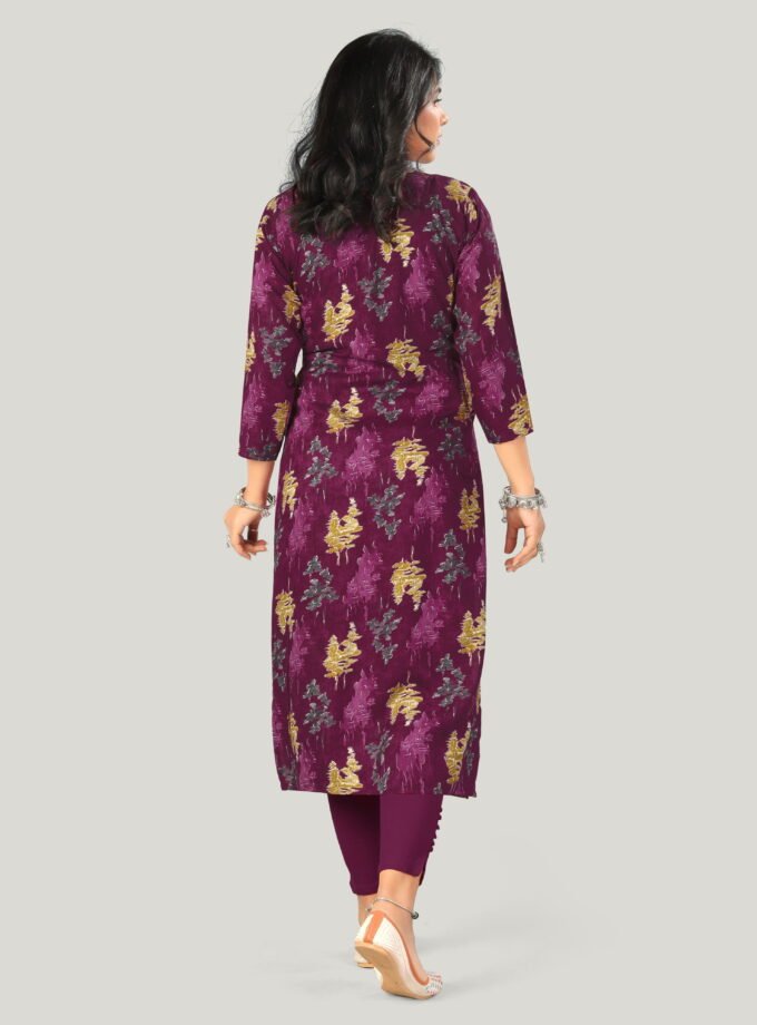 Maroon & Mustard Ethnic Print Cotton Kurti