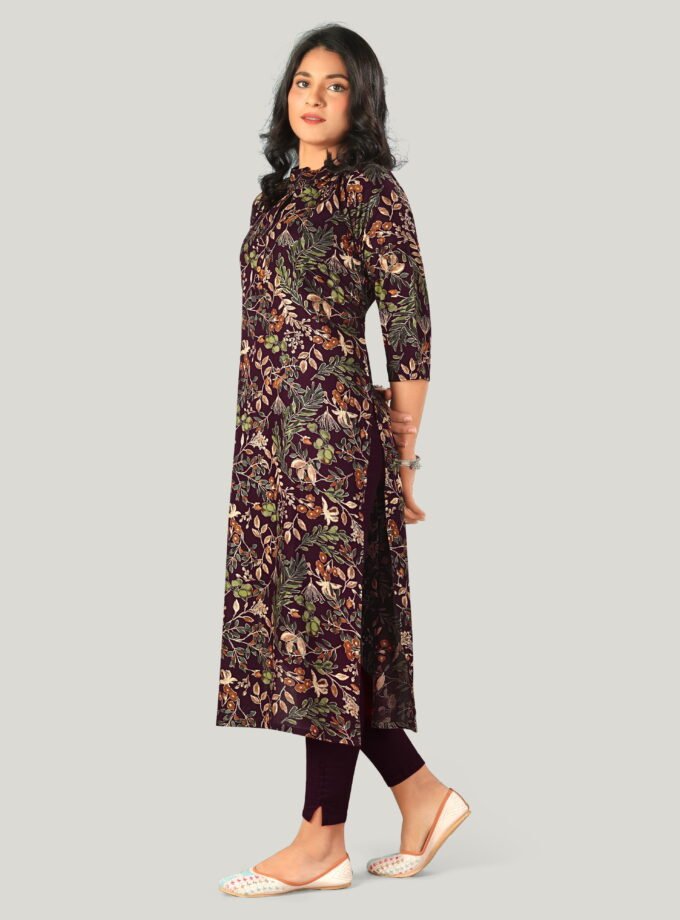 Maroon Blossom Cotton Floral Kurti
