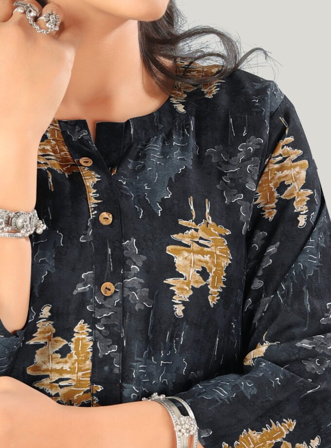 Black & Mustard Ethnic Print Cotton Kurti