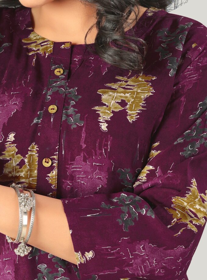 Maroon & Mustard Ethnic Print Cotton Kurti