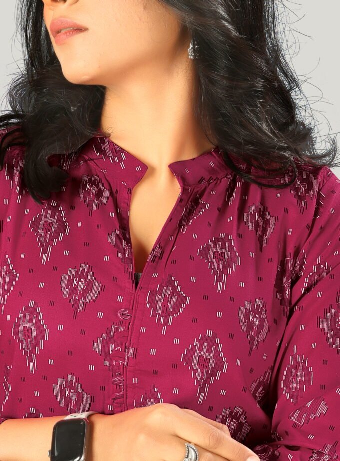 Pink Printed Straight-Cut Kurti
