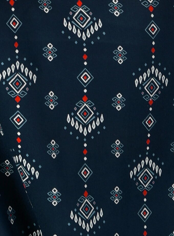 Navy Blue Printed Straight-Cut Kurti