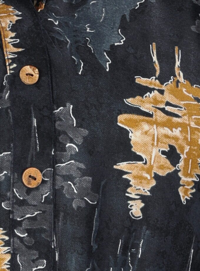 Black & Mustard Ethnic Print Cotton Kurti